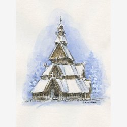 GOL STAVKIRKE kunstkort av Marianne Andresen 