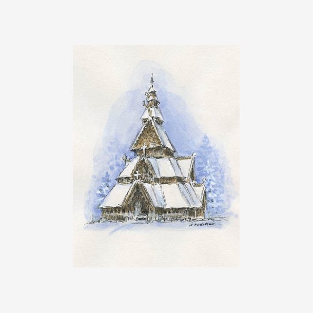 GOL STAVKIRKE kunstkort av Marianne Andresen 