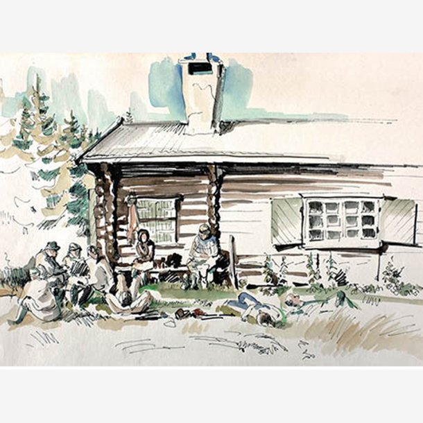  Moose hunters resting at the log cabin kort Marianne Andresen